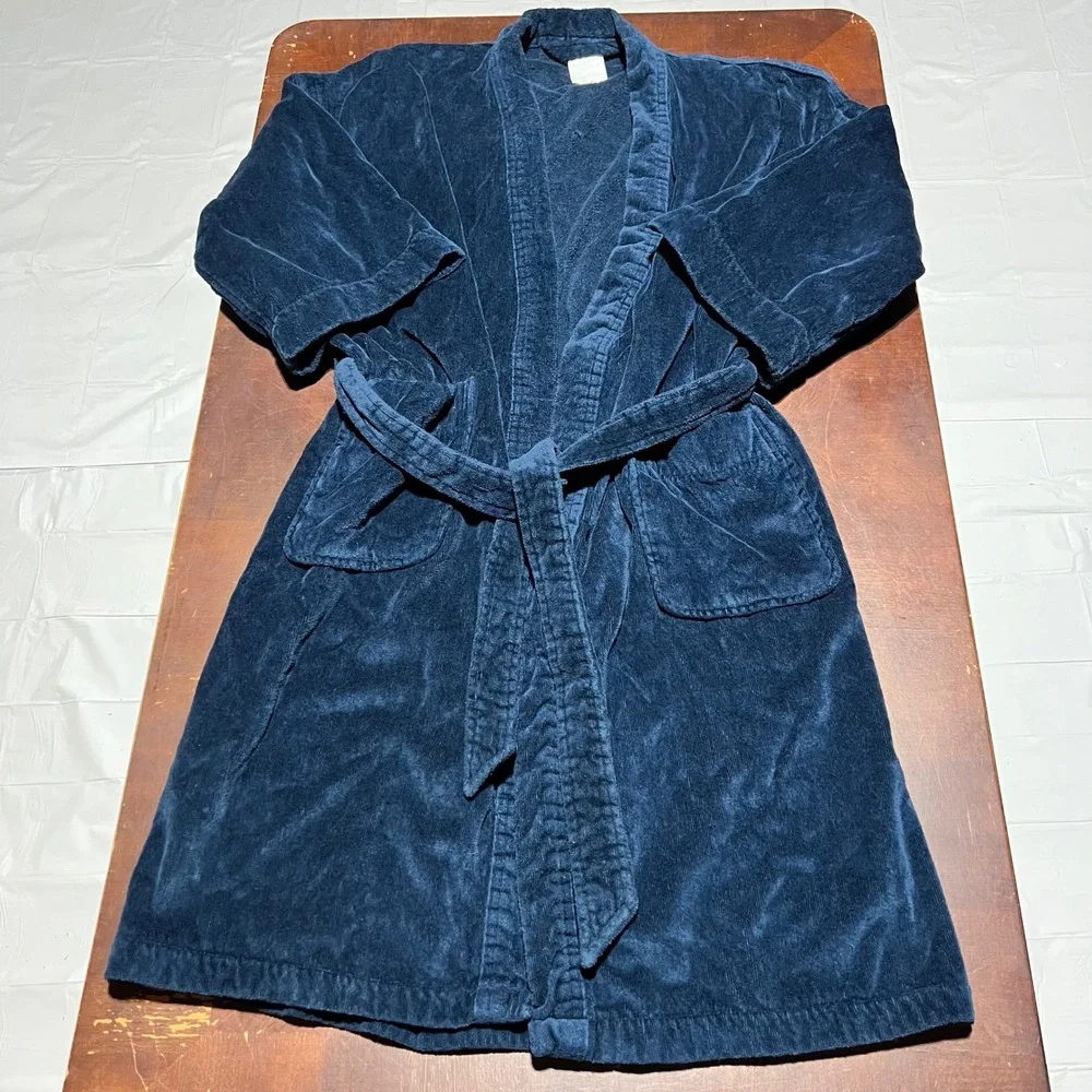 Puritan Mens Navy Blue Corduroy Robe 100% Cotton One Size Fits Most Belt V3330